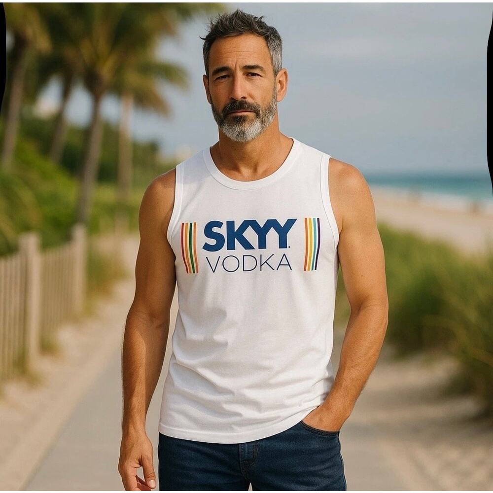 SKYY Vodka PRIDE Unisex Size X-Large White 100% Cotton Tank Top Rainbow Colors